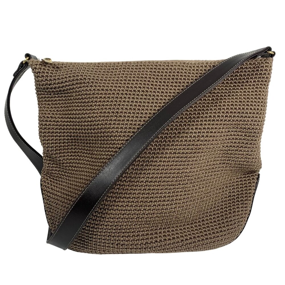 Beautiful The SAK Brown Nylon Crochet Slouchy Shoulder Bag Leather Strap/Trim